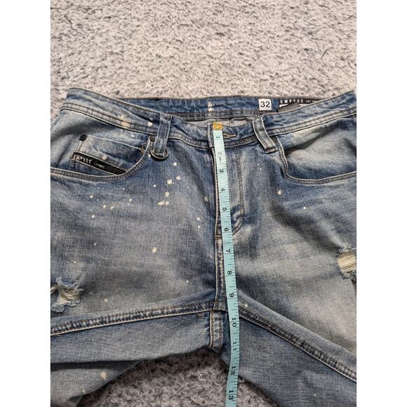 Empyre Jeans Men 32x34 Blue Straight Relax Thrashed Denim Streetwear Distressed - Picture 7 of 10